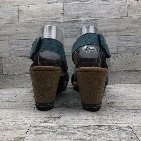 Clarks Collection Float Helio Cork Wedge Sandal Blue Size 9.5 M Soft Cushion - Picture 5 of 11